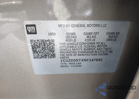 2025 Chevrolet Malibu Lt из США, поврежденный, VIN 1G1ZD5STXSF147693